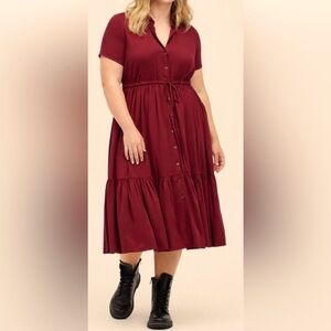 Midi Challis Button-Front Shirt Dress